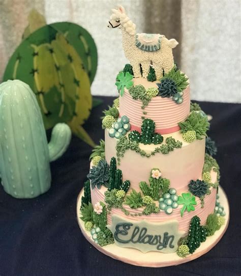 Llama And Cactus Cake Frostedbybeckie Cake Cakedecorating Llama