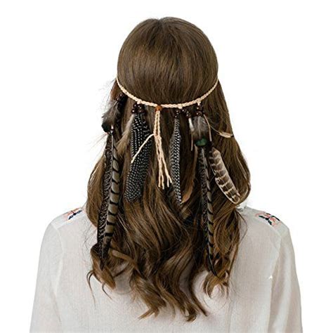 Damen Hippie Boho Indianer Stirnband AWAYTR Feder Stirn Https