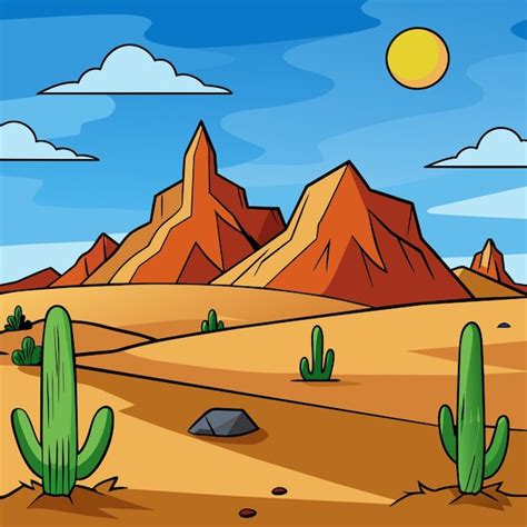 Um Desenho Animado De Um Deserto Cacto E Deserto Ao Fundo Vetor