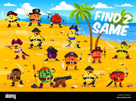 Find Two Same Cartoon Fruit Pirates And Corsairs Characters Game Kids