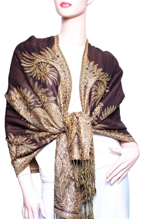 Phoenix Tail Thicker Reversible Paisley Pashmina Coffee Wholesale