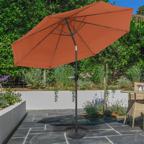 Pure Garden 10 Foot Patio Umbrella With Auto Tilt And Base Terracott Overstock