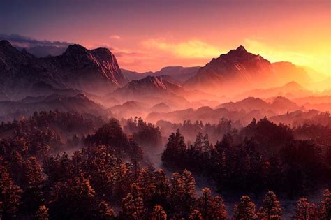 Increíble escena con montañas amanecer desde la cima de la montaña