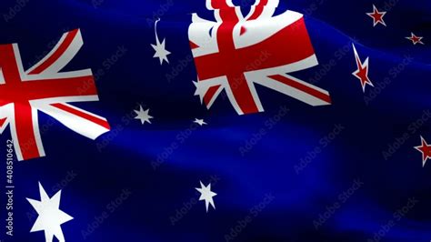 Australian and New Zealand flag waving video in wind footage Full HD ...