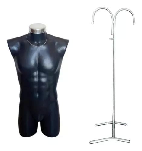 Maniqu Torso Hombre Pl Stico Negro Exhibidor Base Doble Env O Gratis