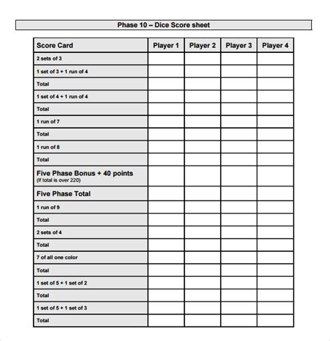 Printable Phase 10 Phases