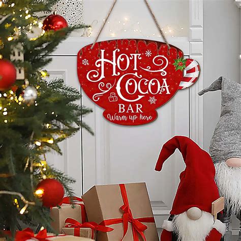 Czzoypi Hot Cocoa Bar Warm Up Here Sign Hot Cocoa Cup Wooden Sign Retro Hot Cocoa Hanging Sign