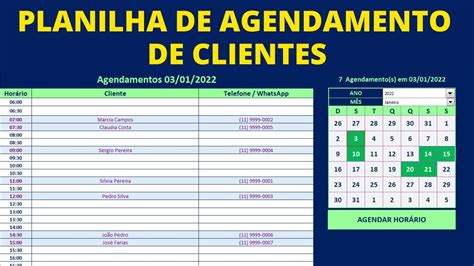 Planilha De Agendamento De Clientes Youtube