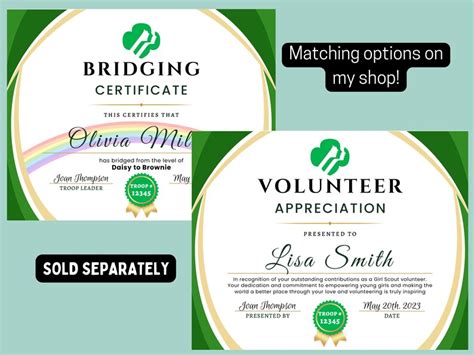 Girl Scout Leader Appreciation Certificate Template Girl Etsy