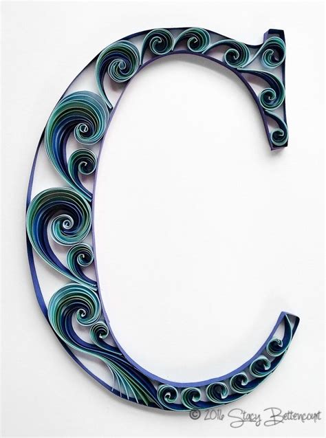 Quilled Letter C Monogram Blue Waves Paper Quilling Designs Paper