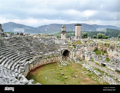 Antalya Turkey May 2014 Ruins Of Antique Roman Theater And Landscape