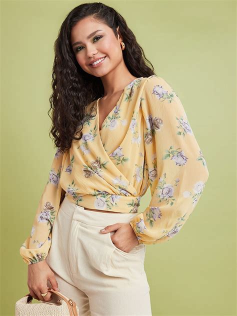 Buy Styli Mustard Yellow Floral Print Top Tops For Women 18840076