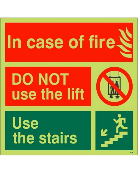 Photoluminescent Fire Action Sign 150mm X 150mm