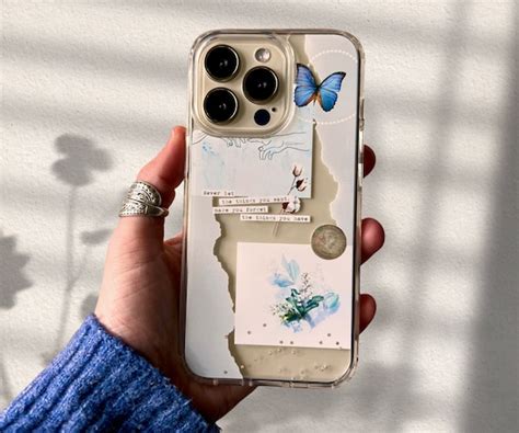 Pale Blue Butterfly Scraps Clear Phone Case Aesthetic Collage Etsy