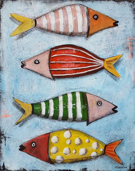 Whimsical Fish Painting X Original Mixed Media Fish Etsy Fish