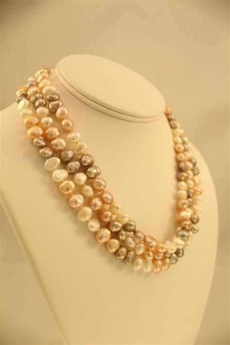 Freshwater Pearl Multicolor Three Strand Necklace Gem