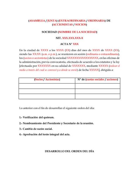 Acta Para Cambio De Razon Social 1 Doc