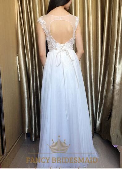 Illusion Neckline Cap Sleeve Chiffon Long Prom Dress With Keyhole Back