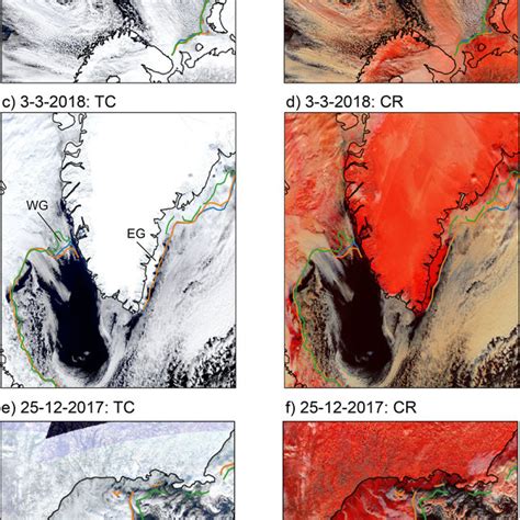 Modis True Color A C E And Corrected Reflectance B D F Images