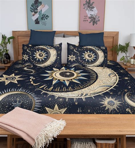 Celestial Moon and Sun Duvet Cover Bedding Set, Boho Bed Sheet Set ...