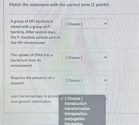 Solved Match The Statement With The Correct Term Points Chegg