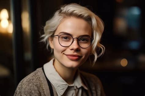 Premium Ai Image Portrait Of Blonde Woman In Eyeglasses Smiling