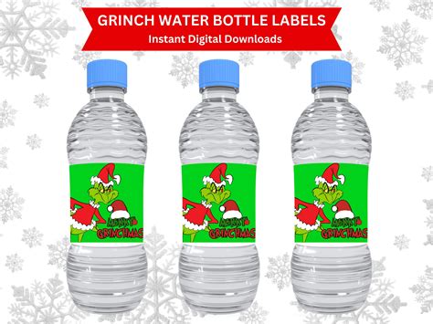 Christmas Party Labels Christmas Water Bottle Label Grinch Etsy