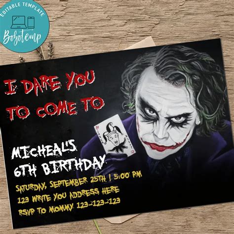 Joker Birthday Party Invitation Printable Bobotemp