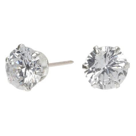 Sterling Silver Cubic Zirconia 8mm Round Stud Earrings Claires