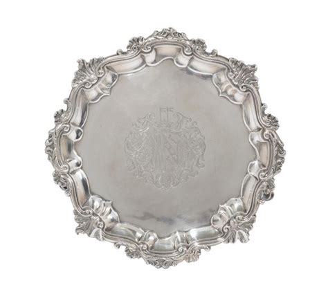 George Ii Sterling Silver Salver Hugh Mills London 1746 Trays