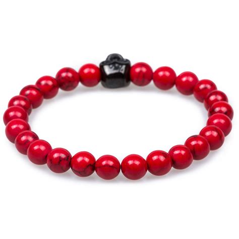 Red Turquoise Black Skull Bracelet Mens Gemstone Beaded Bracelets Otaa