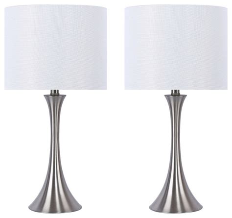 24 25 Brushed Nickel Table Lamps With Textured Drum Shades Set Of 2 Transitional Lamp Sets