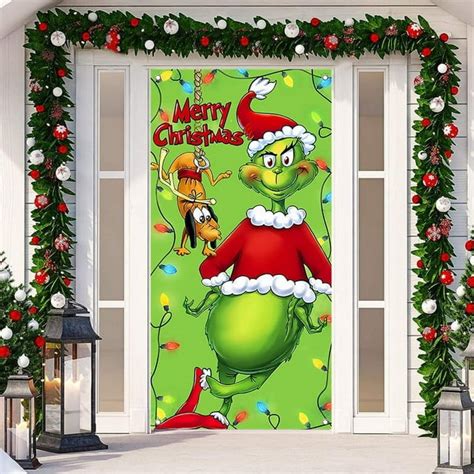 Grinch Christmas Decorations Front Door Decor Christmas Door Cover Christmas Door Decoration