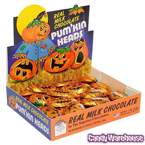 Foiled Milk Chocolate Pumpkin Heads 36 Piece Display Candy Warehouse