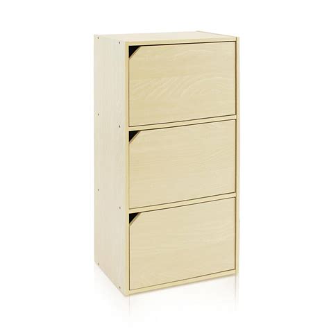 Furinno 11206sbe Pasir 3 Tier Bookcase With Door Out Handle Steam Beech