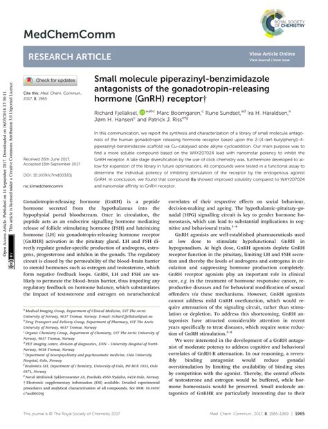 Pdf Small Molecule Piperazinyl Benzimidazole Antagonists Of The