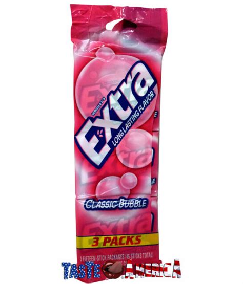 Wrigleys Extra Classic Bubble Sugar Chewing Gum 3 X 15 Stick Multi Pack