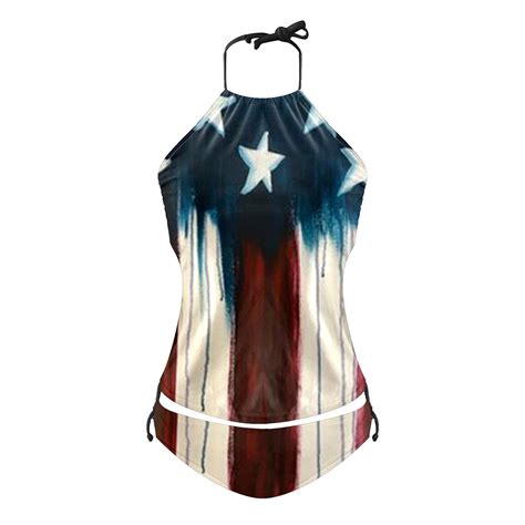 Rattoyy Womens Triangle Bikini Set Flag Independence Day Split