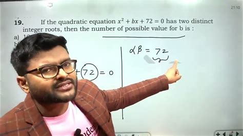 If The Quadratic Equation X 2 Bx 72 0 Has Two Distinct Integer Roots