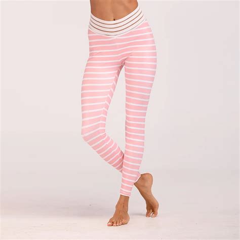 Women Printed Yoga Pants Stripes Dance Leggings Compression Running