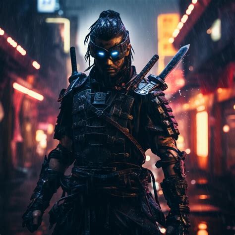 Premium AI Image | shot of samurai Cyberpunk samurai surrounded by city ...