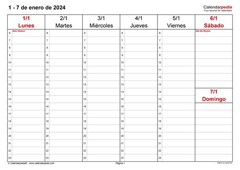 Calendario Semanal 2024 En Word Excel Y PDF Calendarpedia