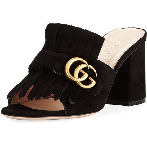 Gucci Marmont Suede Kiltie Mule Sandal 680 Cad Liked On Polyvore