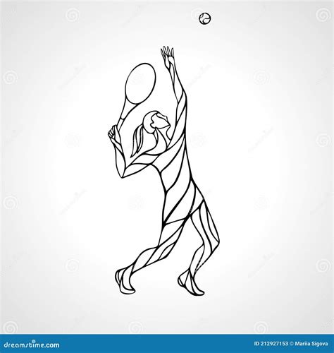 Tennis Player Female Stylized Outline Vector Silhouette Stock Vector