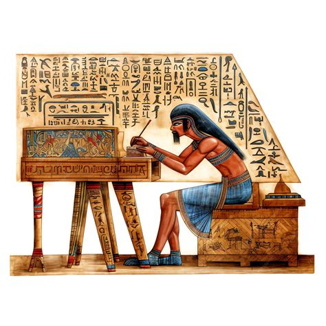 Premium AI Image | Scribe or scholar writing hieroglyphics on a papyrus scroll illustration