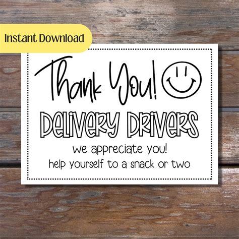 Delivery Driver Thank You Sign Delivery Driver Snack Sign Delivery Driver Sign Printable Pdf