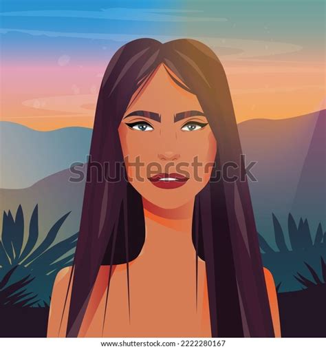 Digital Illustration Bright Portrait Beautiful Girl Stock Vector