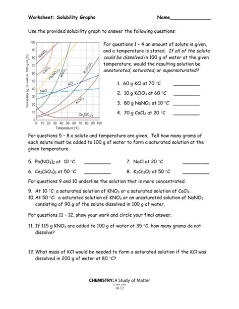 Solubility Curve Practice Problems Worksheet 1