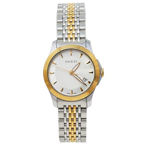 Gucci Silver Two Tone Stainless Steel G Timeless Ya126505 Womens Wristwatch 27 Mm Gucci The