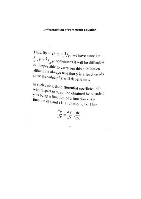 Solution Differentiation Of Parametric Equation Studypool